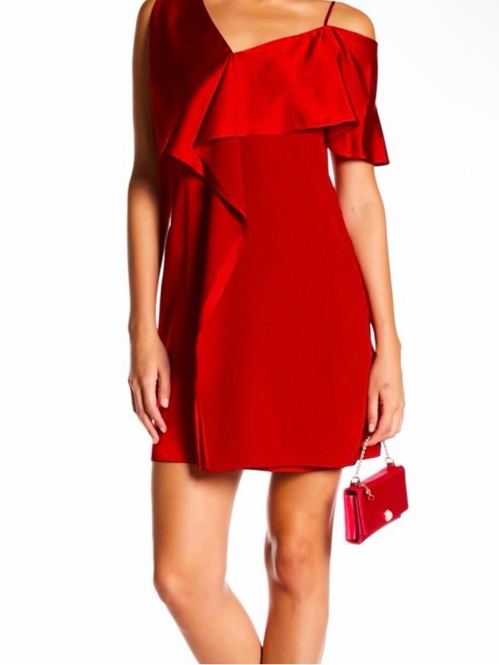Diane von Furstenberg Red Asymmetrical Ruffle Dress, Rust (Red) Size 2